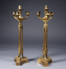 PR 19C French Ormolu Empire Style Candelabras