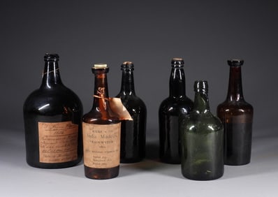 6PC 19C Blown Glass Liquor Bottles