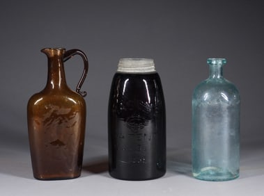 3PC 18C American Mason & Amber Bottle Group