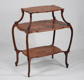 Galle French Art Nouveau 3 Tier Marquetry Table