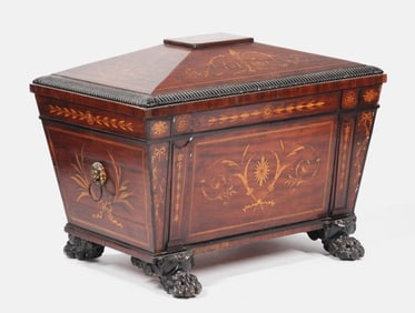 Exceptional 19C Inlaid Mahogany Casket Cellarette