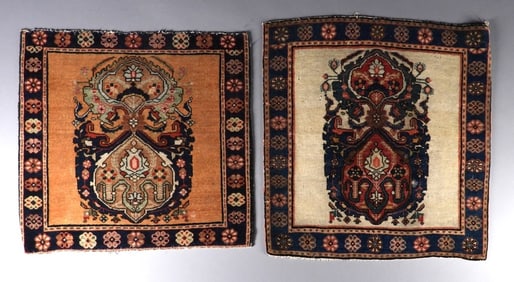 2PC Antique Persian Fereghan Sarouk Bagface Rugs