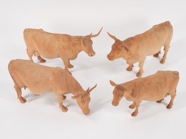 4PC 19C. American Carved Wood Bull Cow Figures