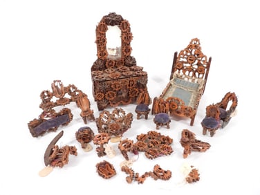 19C American Primitive Walnut Doll Furniture