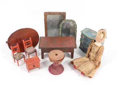 19C. Early Antique Wood Doll & Toy Furniture Group