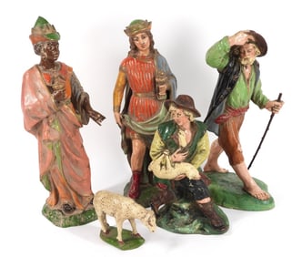 Early European Polychrome Cresche Pottery Figures
