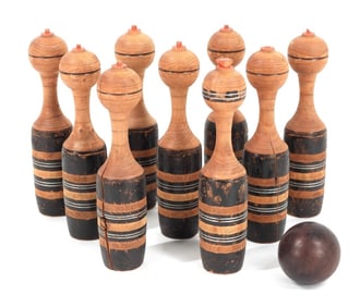 19th Century 9-Pin Wood Bowling Game RISD Museum