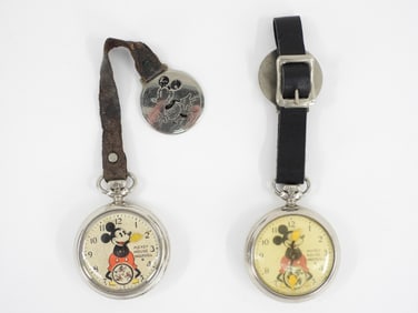 2PC C.1933 Ingersoll Mickey Mouse Pocket Watch