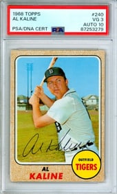 1968 Topps Baseball #240 Al Kaline Auto Card PSA