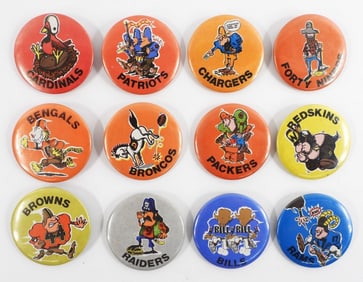 12PC 1972 Say It With Buttons NFL Football Pins