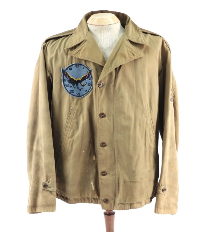 USMC VMF(N)-543 Nighthawks M-41 Field Jacket: United States OD cotton M-41 field jacket with a U.S. Marine Corps Night Fighter VMF(N)-543 Nighthawks patch sewn to the right breast, and a staff sergeant patch sewn to the left sleeve, OD wool liner
