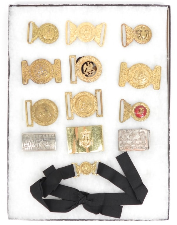 Group of U.S. Navy and USMC Belt Buckles: United States Group of 13 U.S. Navy and U.S. Marine Corps belt plates and buckles, four of the two-piece buckles missing the tongue side.
