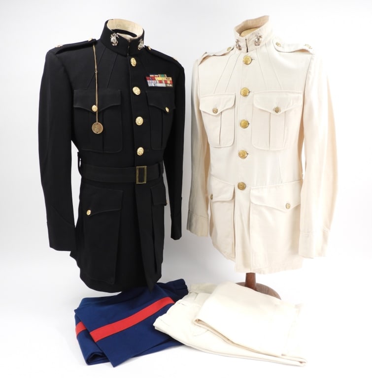 USMC Raider Uniforms of Maj. Gene C. Martin: United States Summer white tunic with eagle, globe, and anchor on the collar, and Major insignia on the shoulder straps, summer white garrison cap with globe and anchor, with a pair of summer white tr