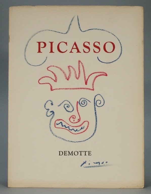 Pablo Picasso Original Drawing Catalog Demotte NYC: SPAIN/ FRANCE, DATED 1931PABLO PICASSO, 1881-1973Beautiful and large original drawing executed in red & blue crayon, being an image of what appears to be a court jester and signed "Picasso" at bottom.