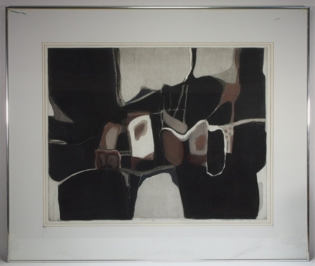 Sandra Marchetti Abstract Modernist Etching: UNTIED STATES, 20TH CENTURYSigned and dated 1989 lower right. Dimensions:Impression area 22" by 27 3/4" Overall 32 1/4 by 38 1/4" Notes:We Offer Shipping! Provenance:From the collection of Sidney & Ro