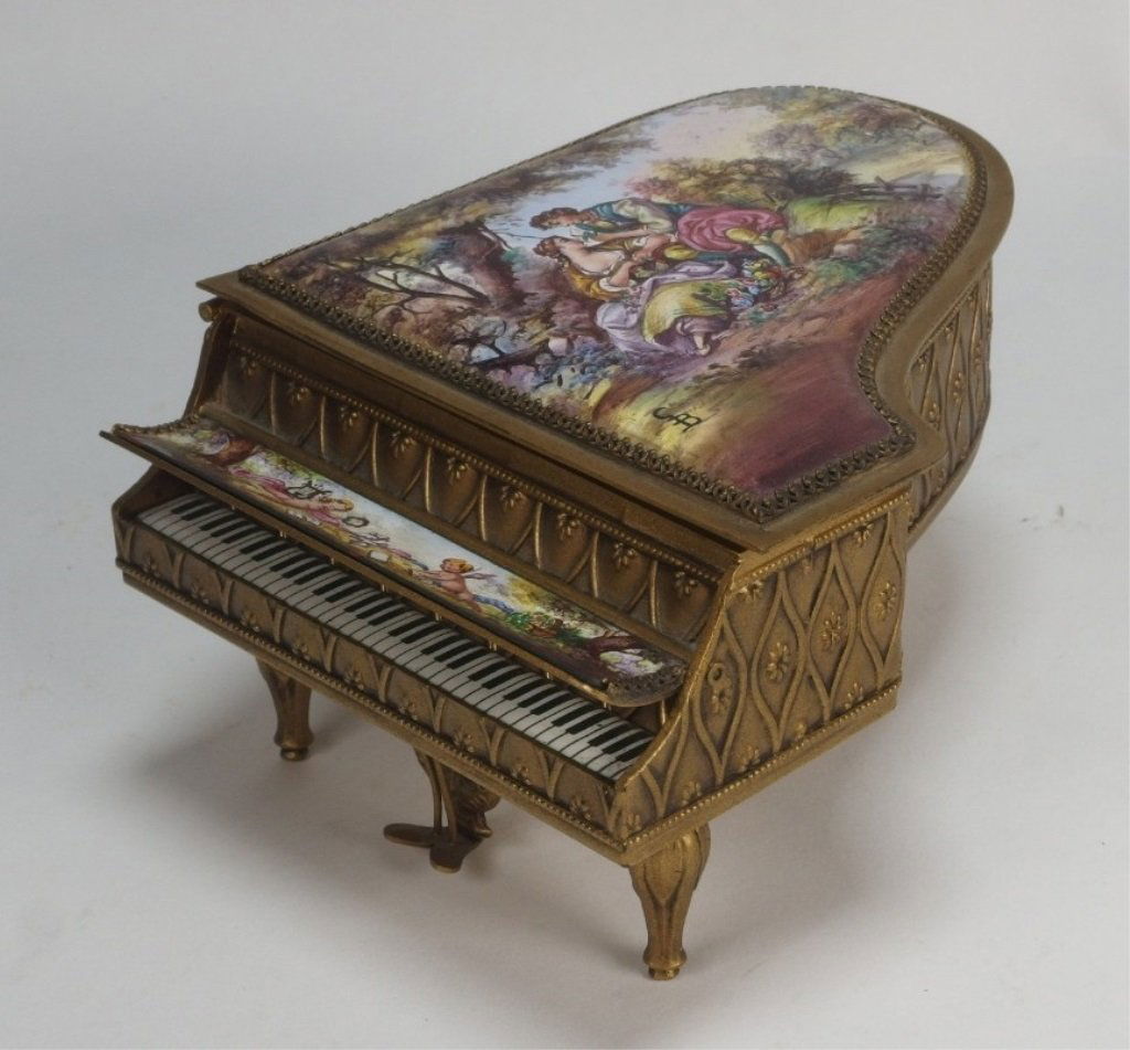 French Bronze & Enamel Piano Music Box (1 of 6)