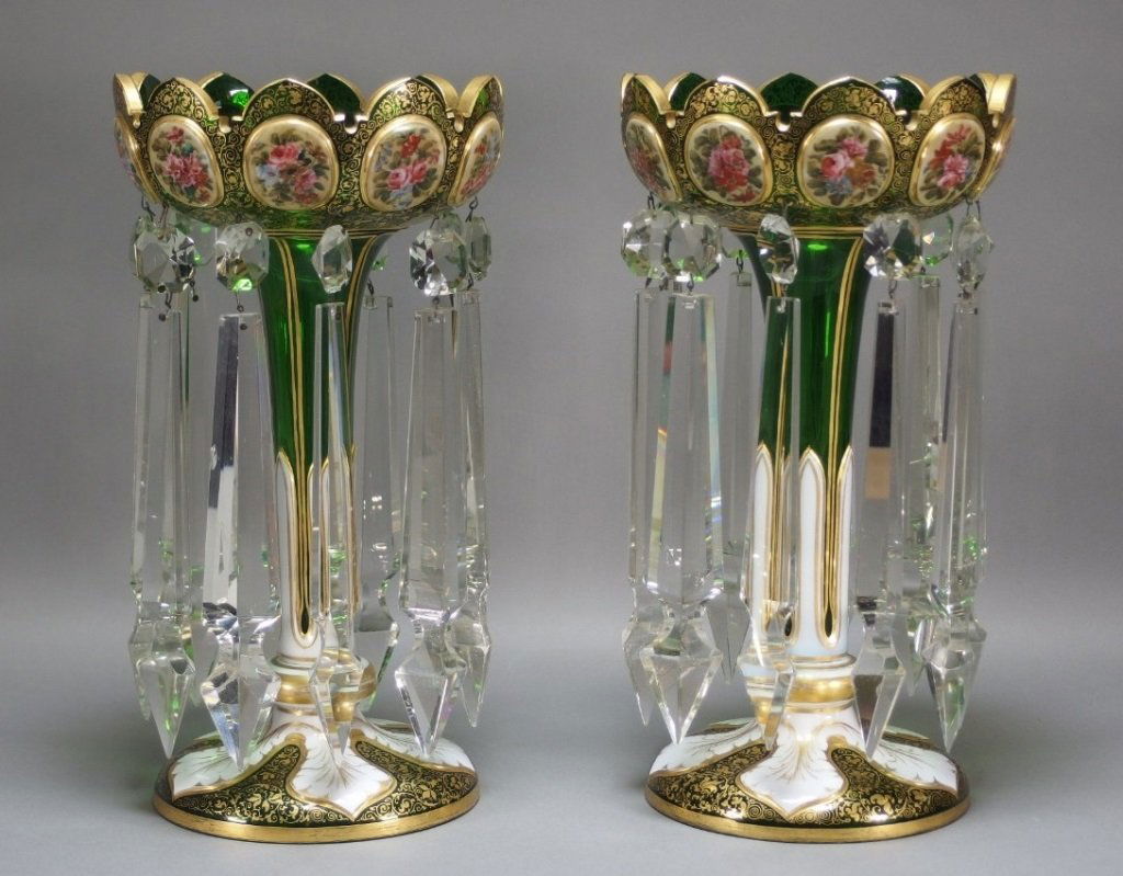 Pair Moser Bohemian Floral Panel Lusters (1 of 7)