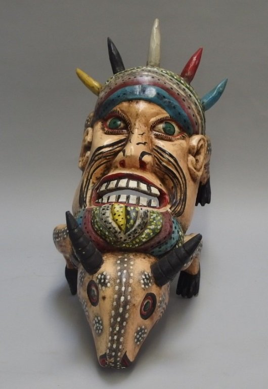 LG & Unusual Mexican Carved Wood Polychrome Mask (1 of 6)