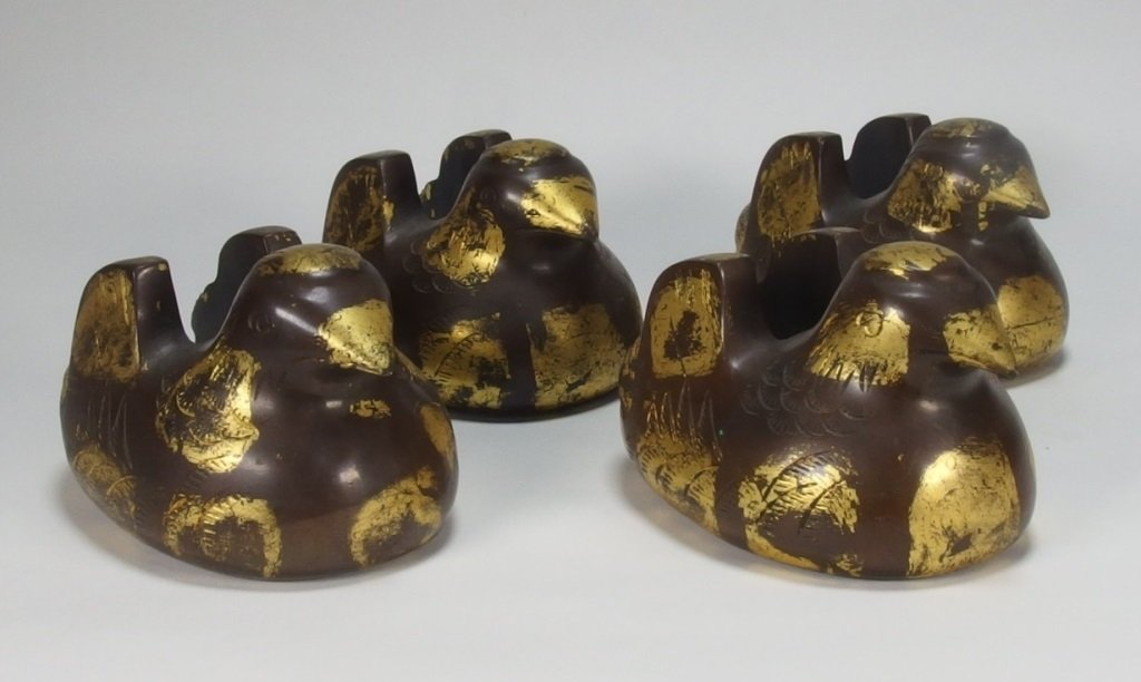 4 Chinese Gilt Bronze Mandarin Duck Screen Stands (1 of 7)