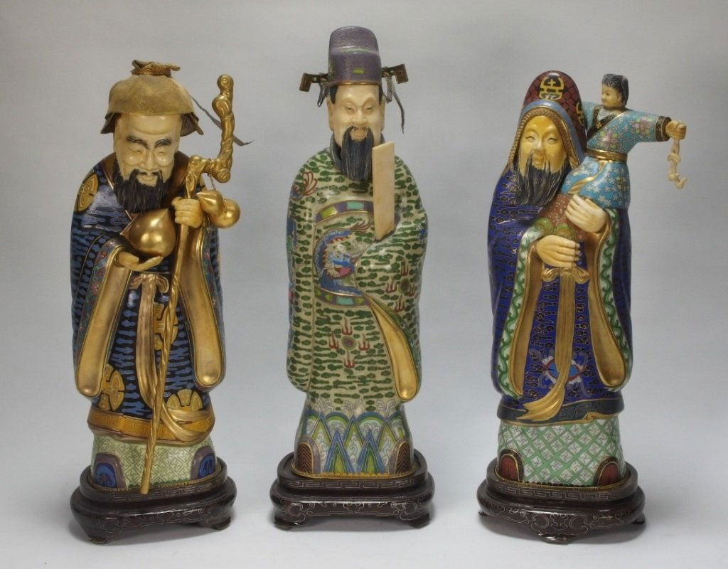 3 Chinese Cloissone Enamel & Ivory Figures (1 of 10)