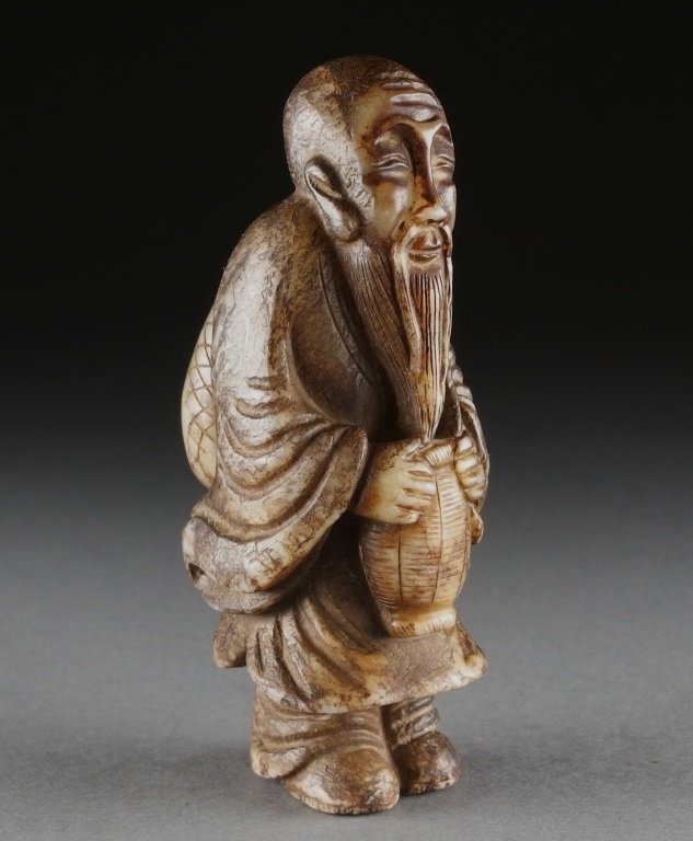 Chinese Carved Celadon & Russet Jade Man Figure (1 of 10)