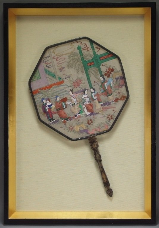 Chinese Lacquered Needlepoint Hand Painted Fan (1 of 5)