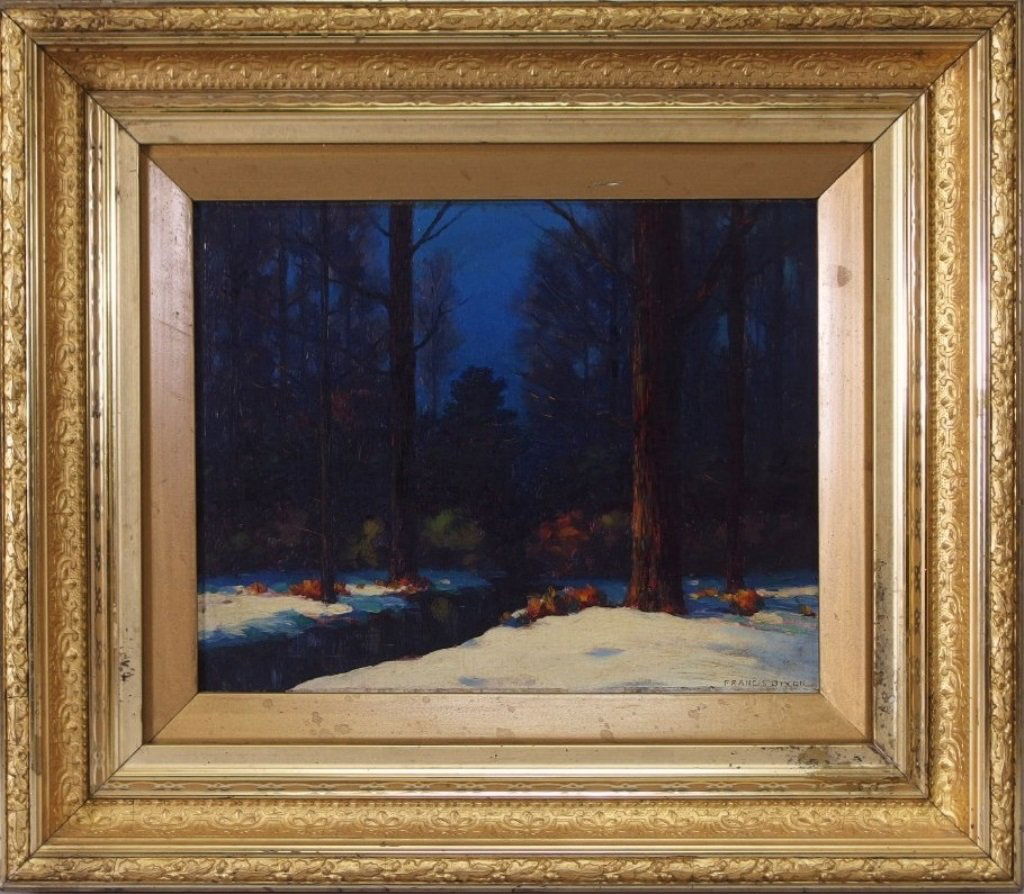 Francis Dixon Nocturnal Snowy Landscape Painting (1 of 6)