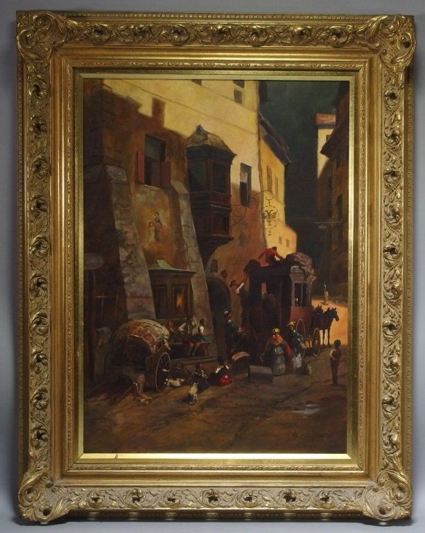 Signed Kaufman German Genre Street Scene Painting (1 of 8)