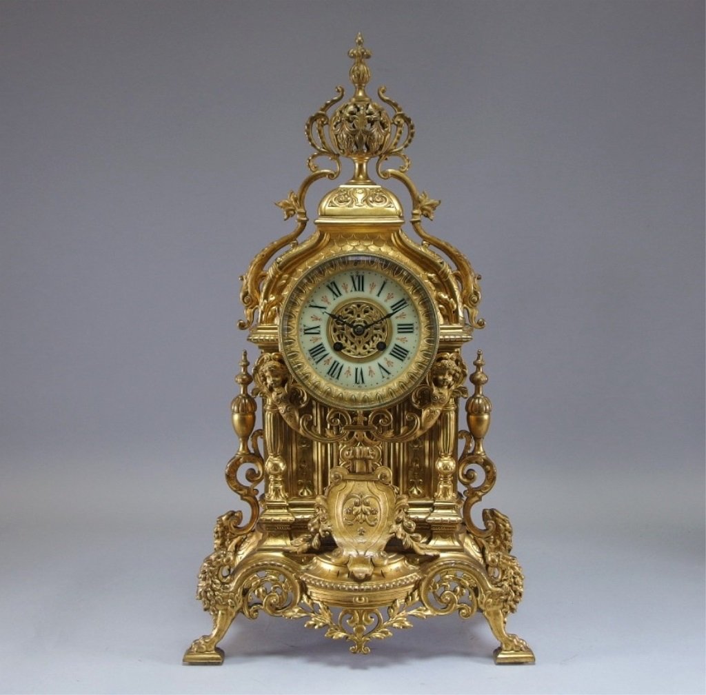 French AD Mougin Gilt Bronze Mantle Clock (1 of 10)