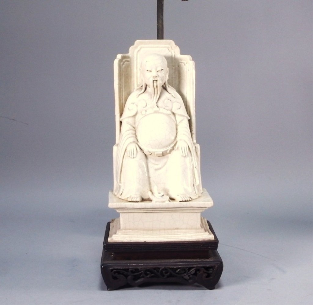 Chinese Blanc de Chine Porcelain Seated Deity Lamp (1 of 9)