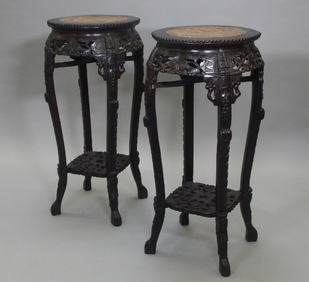 PR Chinese Carved Hardwood Hongmu Marble Top Table (1 of 8)