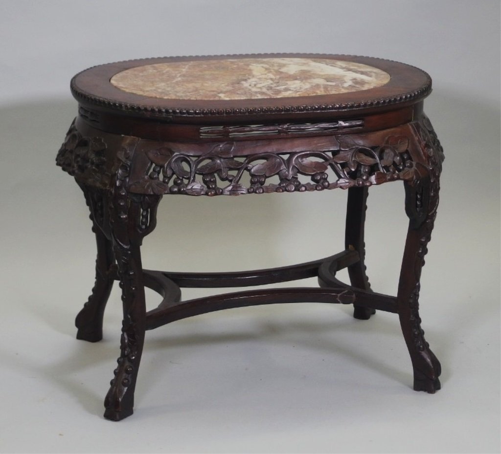 Chinese Carved Hardwood Oval Top Occasional Table (1 of 6)