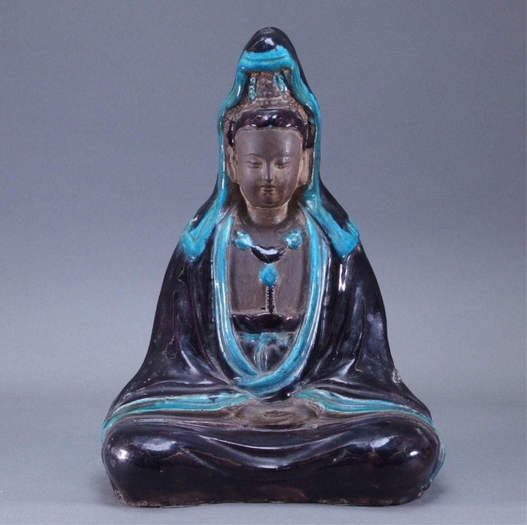 Chinese Ming Aubergine Turquoise Seated Guanyin (1 of 10)