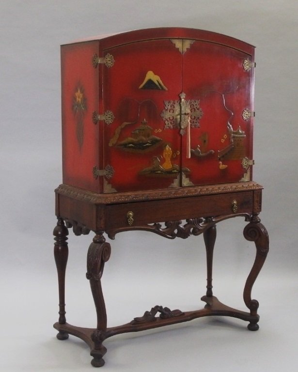 Chinoiserie Lacquer Carved Wood Cabinet (1 of 10)