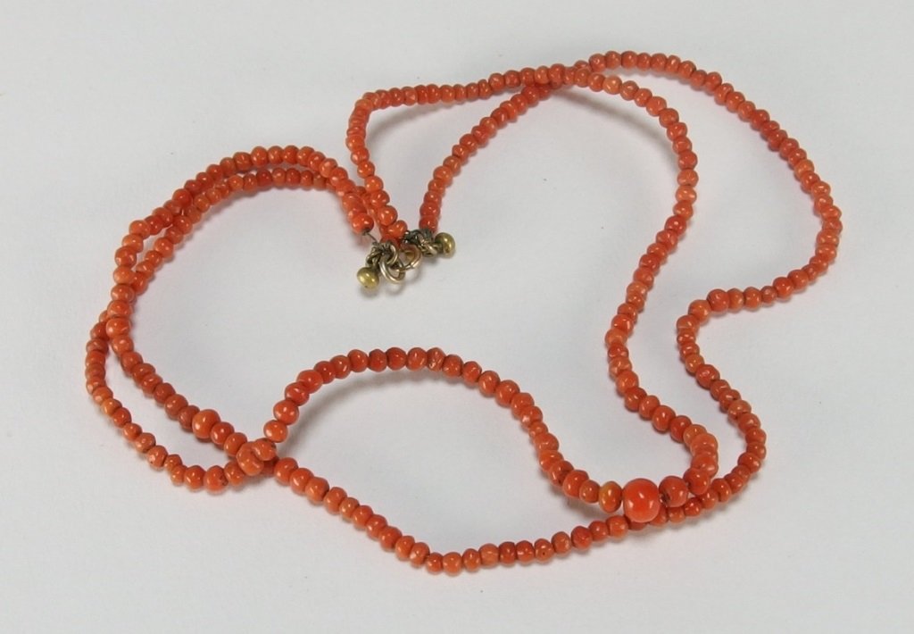 Chinese Diminutive Two Strand Bead Coral Necklace (1 of 4)