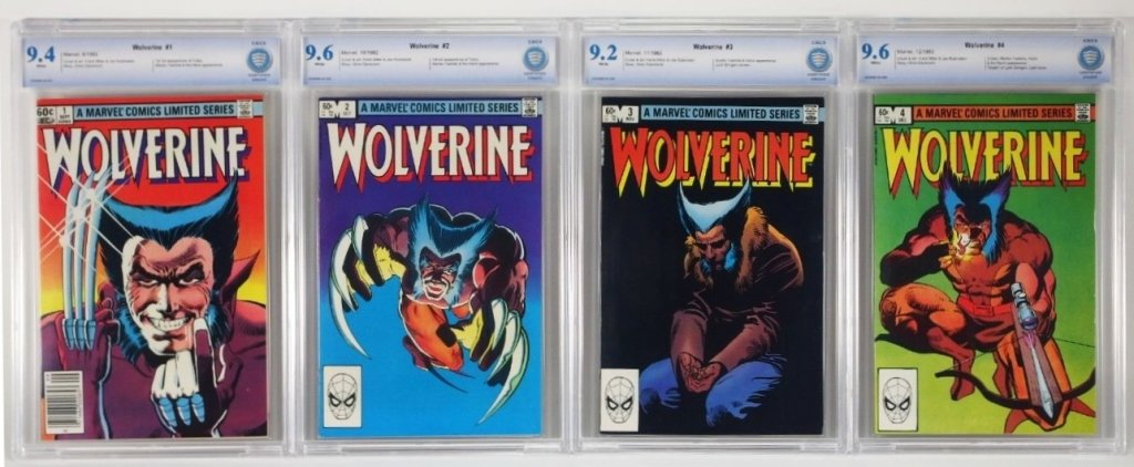 Marvel Comics Wolverine Limited Series CBCS: A complete collection of the 1982 Marvel Comics Wolverine Limited Series all in high grade. Wolverine No.1: CBCS 9.4 Wolverine No.2: CBCS 9.6 Wolverine No.3: CBCS 9.2 Wolverine No.4: CBCS 9.6 CGC Case