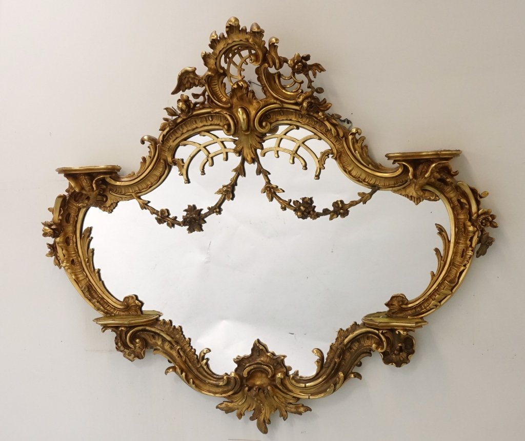 Large French Rococo Carved Wood & Gesso Mirror (1 of 9)