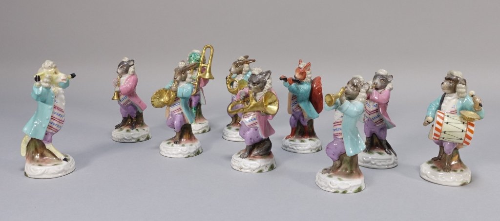 10 PC. Dresden Painted Porcelain Animal Orchestra (1 of 8)