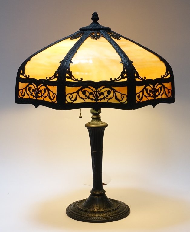 Miller Lamp Co Caramel Slag Glass 16 Panel Lamp (1 of 10)