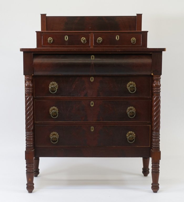 American Sheraton Flame Mahogany Chest of Draws (1 of 7)