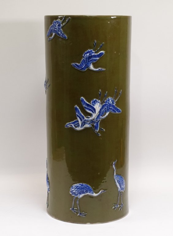 Chinese Porcelain Umbrella Stand w Cranes & Birds (1 of 10)