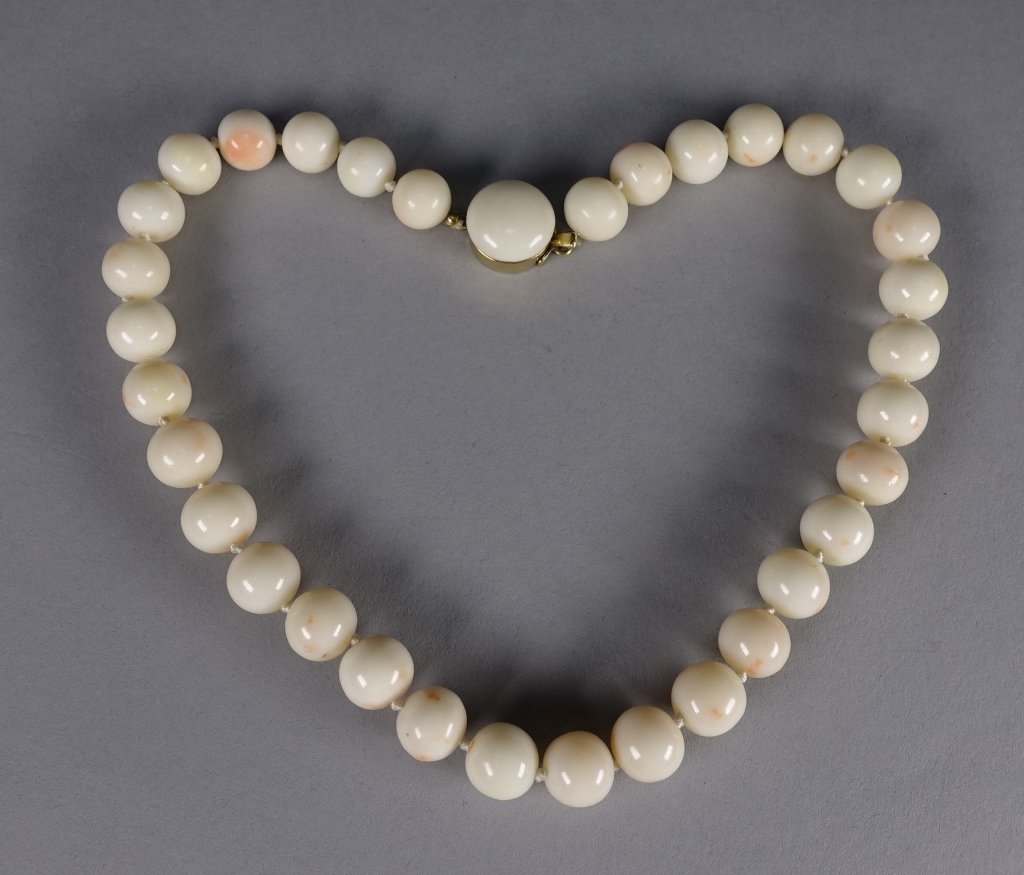 Chinese 18KT Gold & Angel Skin Coral Necklace (1 of 6)