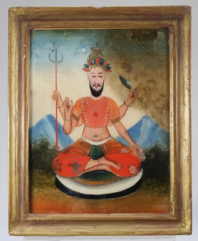Chinese Reverse Painted Portrait of Bearded Shiva (1 of 5)