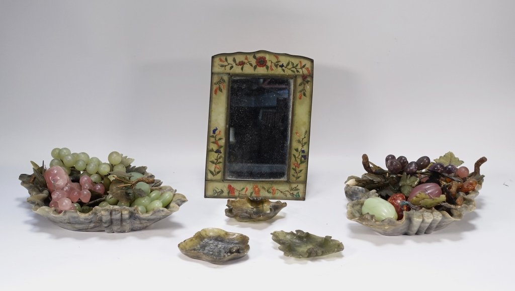 Chinese Soapstone Jade Mirror Fruit Bowl Grouping (1 of 10)