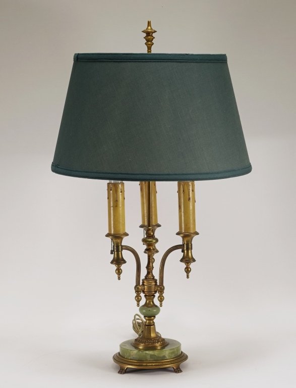 European Bronze & Green Marble Bouillotte Lamp (1 of 6)