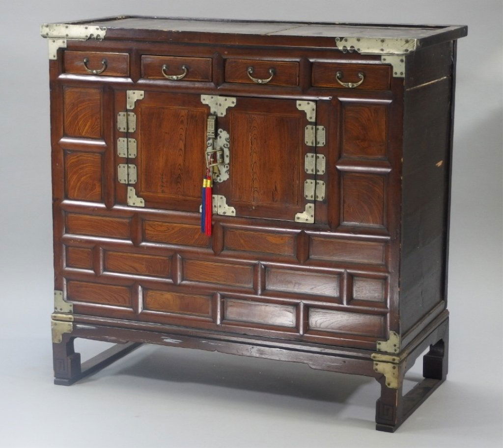 Korean Carved Figural Wood & Brass Tansu Chest (1 of 8)