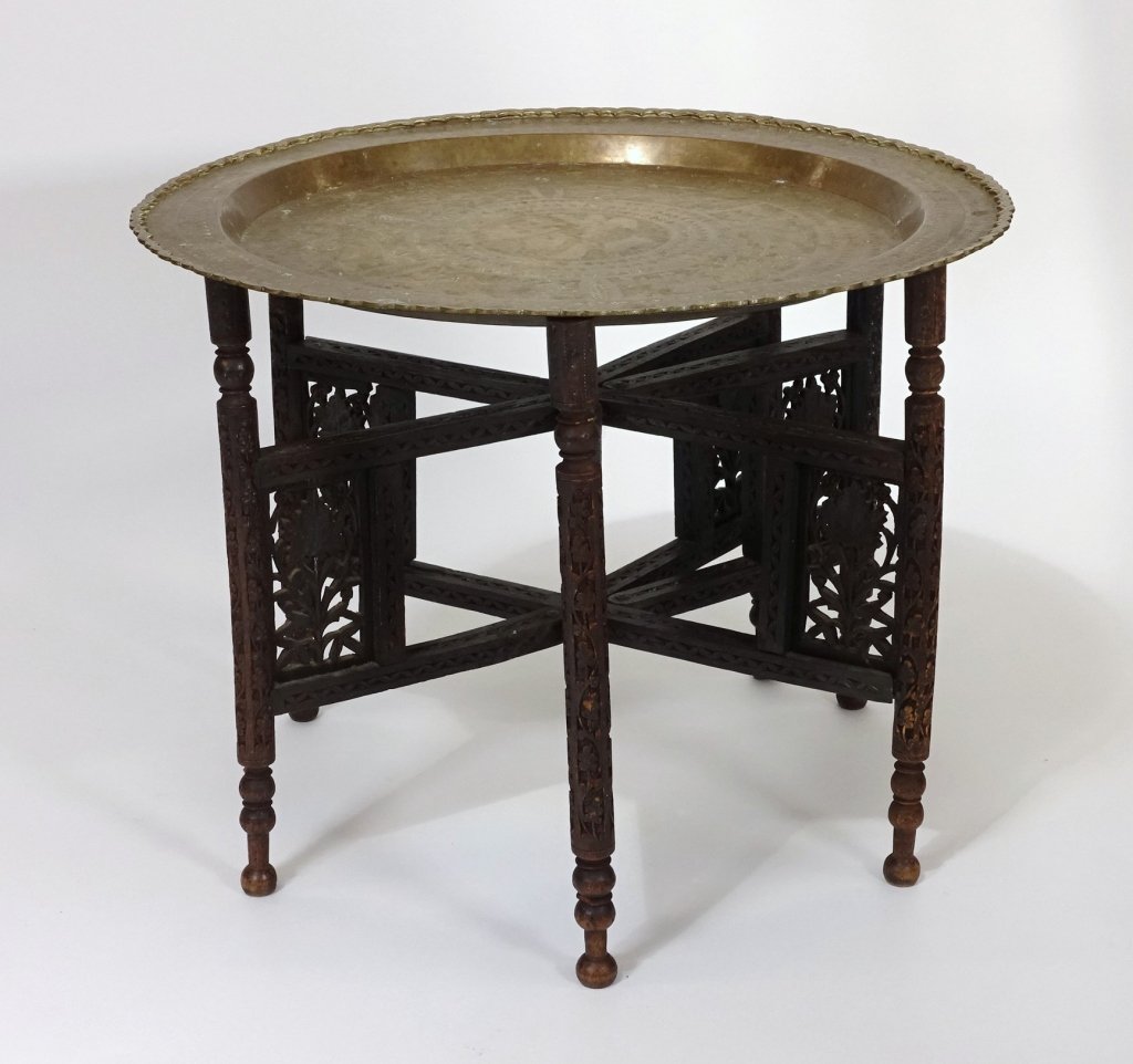 Middle Eastern Persian Brass & Hardwood Table (1 of 7)
