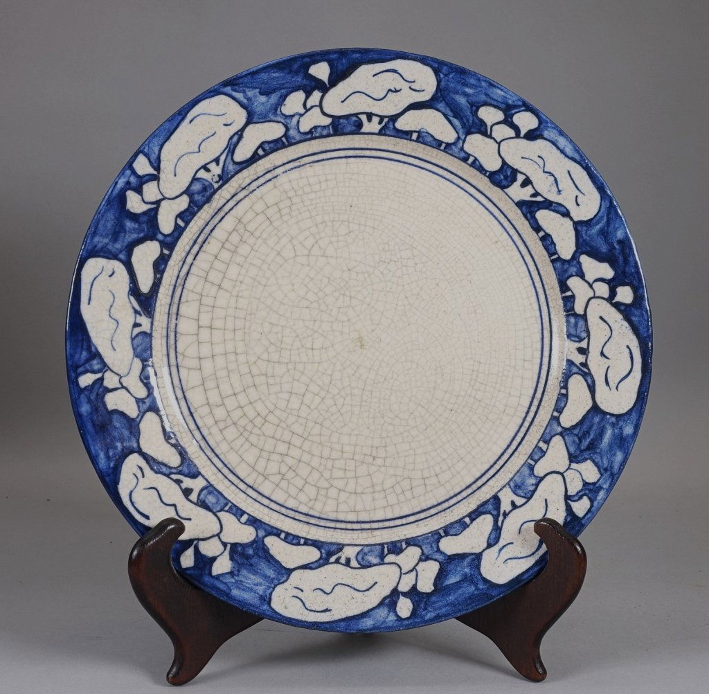 FINE Dedham Pottery White Crackle Mushroom Charger (1 of 3)