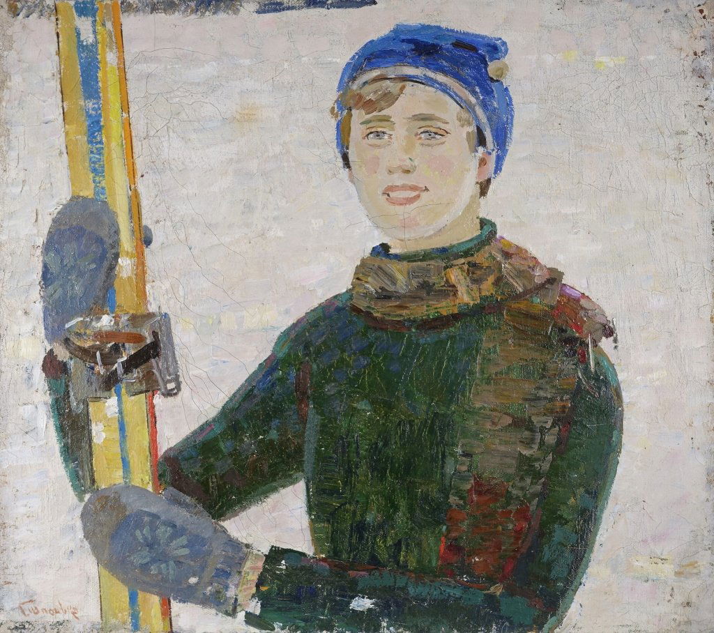 Gregory Andreevich Shponko Boy Skiing Painting (1 of 9)