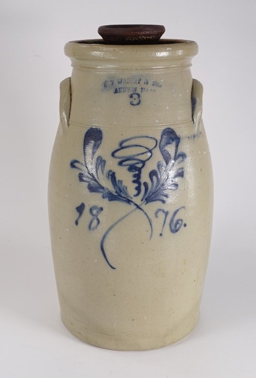 Centennial FT Wright & Son Blue Slip Glaze Crock (1 of 8)